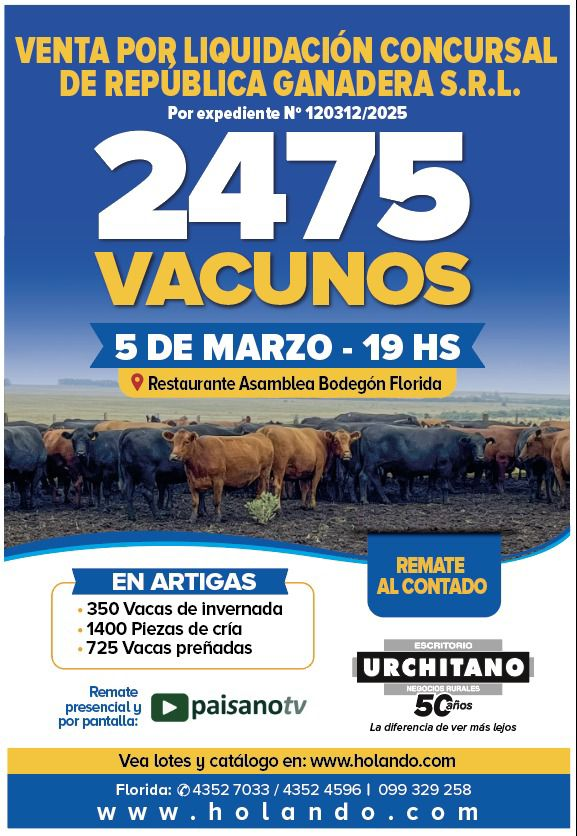 Venta por Liquidación Concursal de República Ganadera S.R.L.